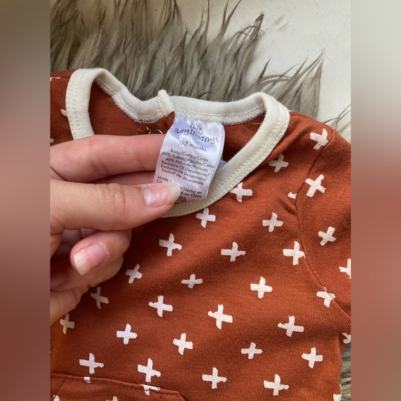 Rust Burnt Orange Baby Onesie Outfit with Modern Swiss Cross Pattern - Picture 5 of 5